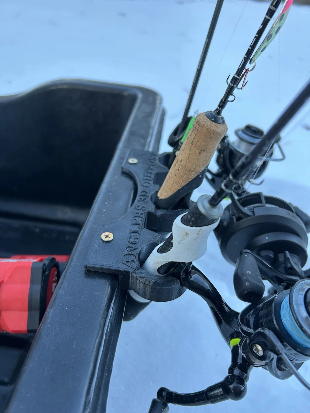fishing rod holders for aluminum boats Triple Rod Holder For Sleds & Ice Shanty -Otter, Clam, Etc. Ice Fishing Organizer