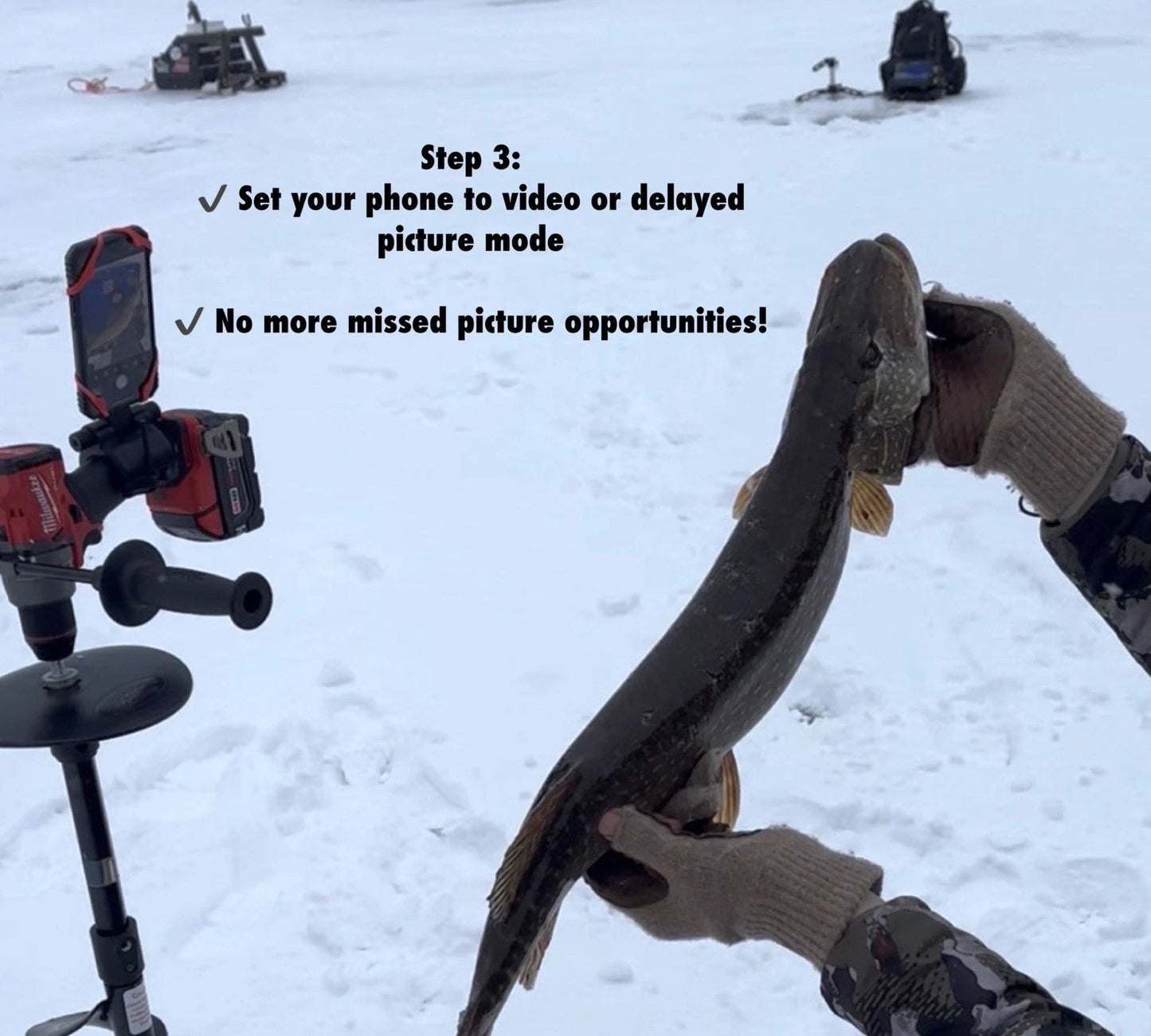 Ice Auger Phone Mount Adapter For Ice Fishing Drill - Pictures & Self Filming