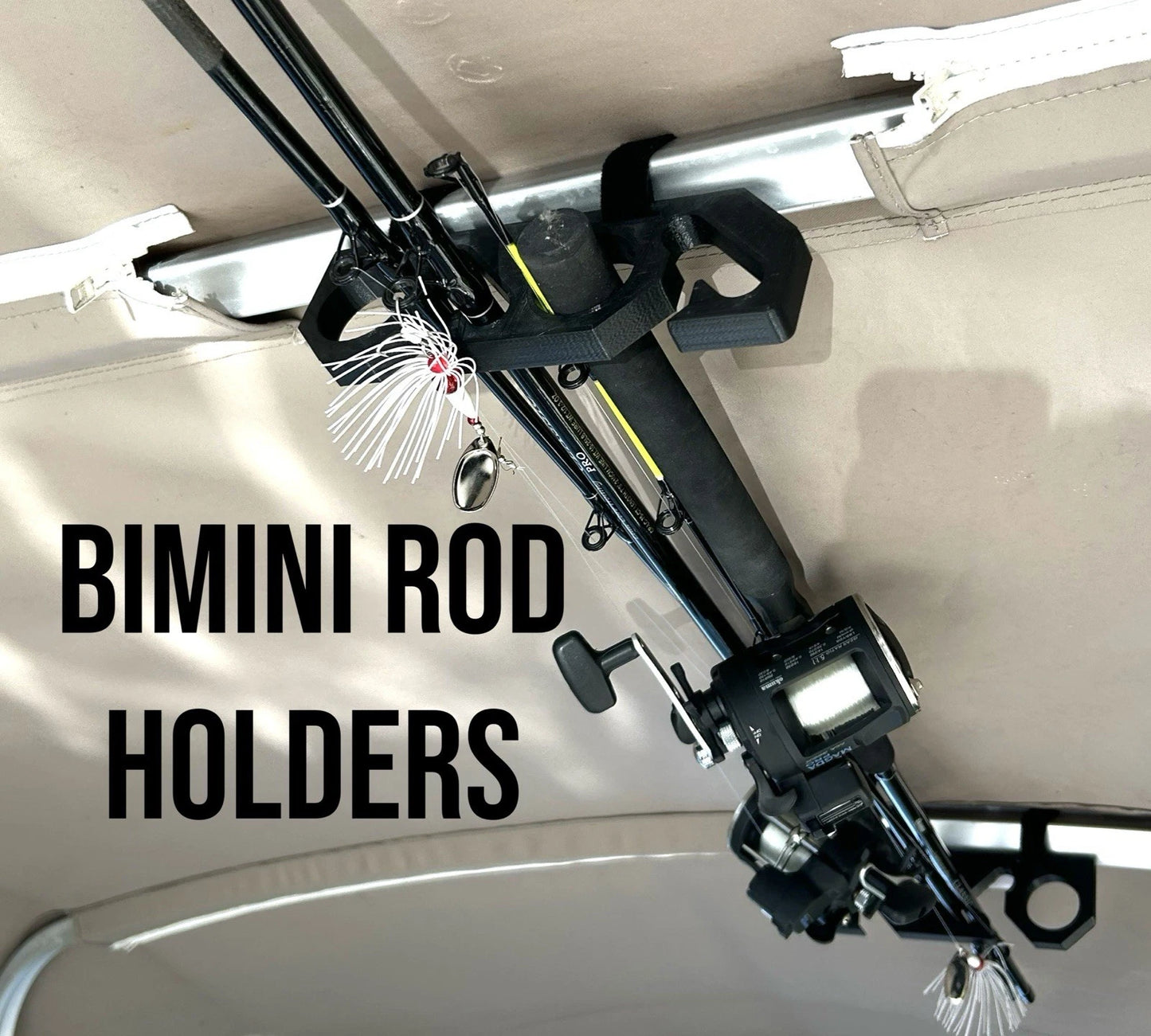 Bimini Overhead Fishing Rod Holder / Storage Fits 4 Poles - Pontoon - Trolling