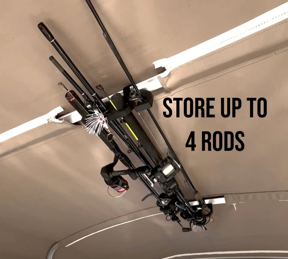 Bimini Overhead Fishing Rod Holder / Storage Fits 4 Poles - Pontoon - Trolling