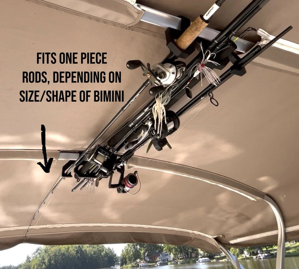 Bimini Overhead Fishing Rod Holder / Storage Fits 4 Poles - Pontoon - Trolling